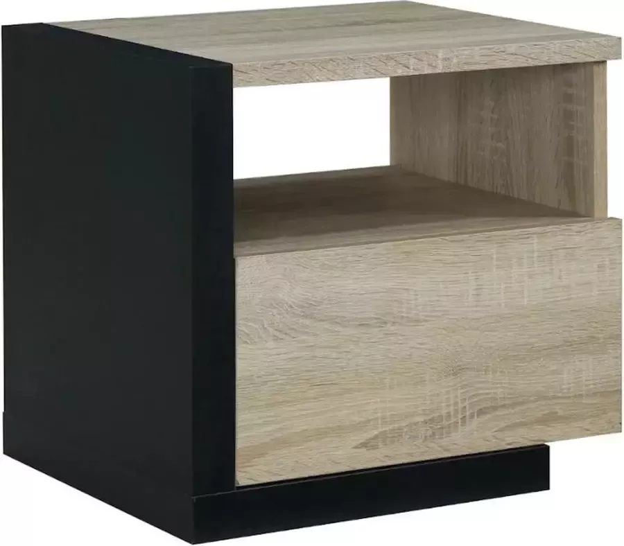 Nachtkastje Scandinavische stijl NAPOLI 1 lade Naturel en zwart L 46.4 cm x H 43 cm x D 38.8 cm