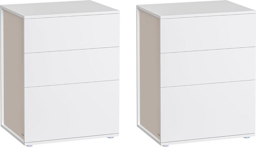 Nachtkastje set van 2 bijzettafel 3 laden supersnelle montage zonder gereedschap nachtkastje slaapkamer woonkamer toolless technologie mat wit-cappuccino beige