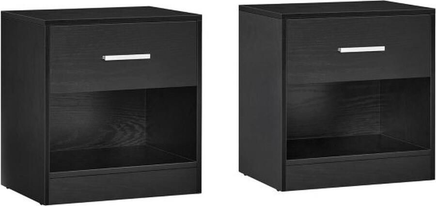 ZAZA Home Nachtkastje set van 2 bijzettafel met lade handvat open vak salontafel voor slaapkamer woonkamer klassiek zwart