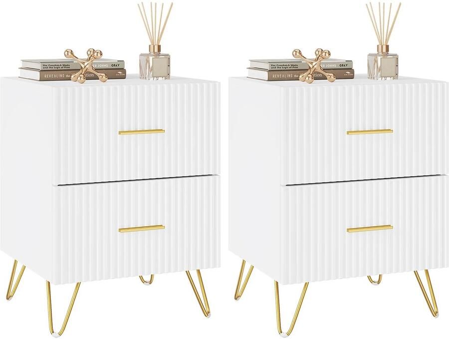 Nachtkastje Set van 2 Luxe Met Opbergruimte 2 Lades Wit Goud
