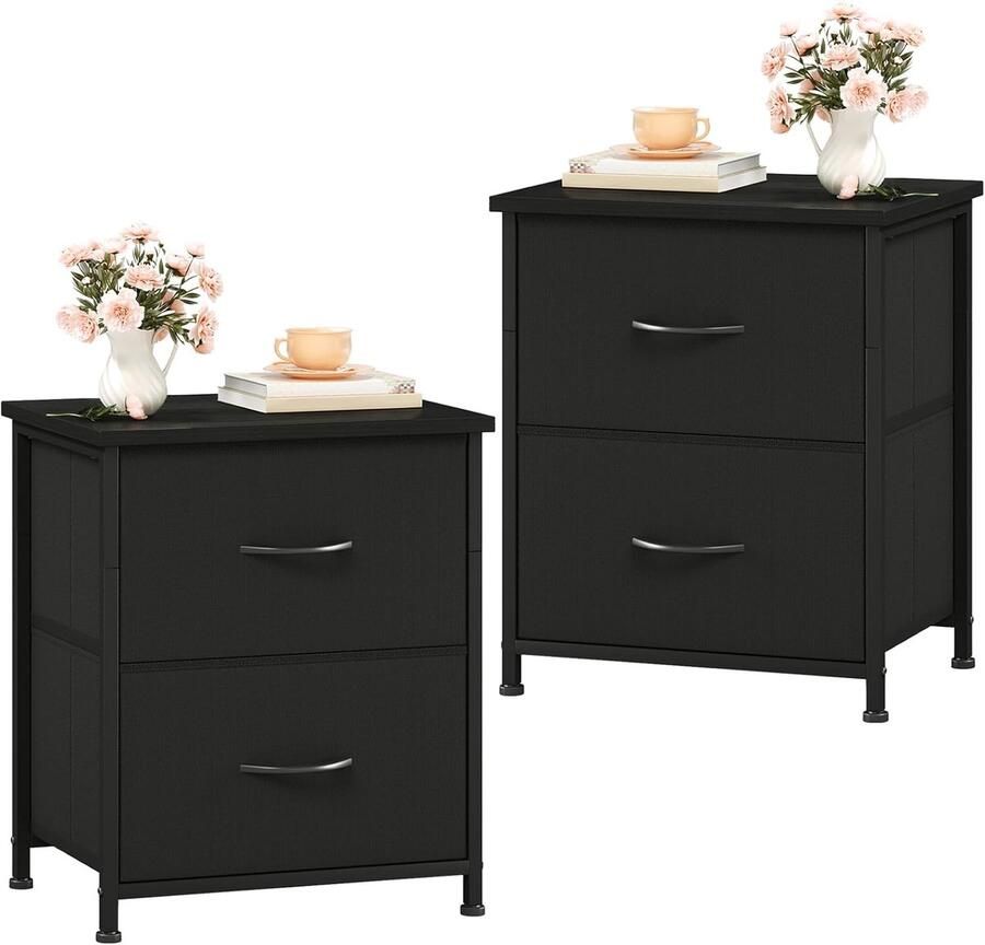 Nachtkastje Set van 2 met 2 Lades – Zwarte Bijzettafel Ladekast voor Slaapkamer Woonkamer en Kinderkamer – 30 x 42 x 50 cm