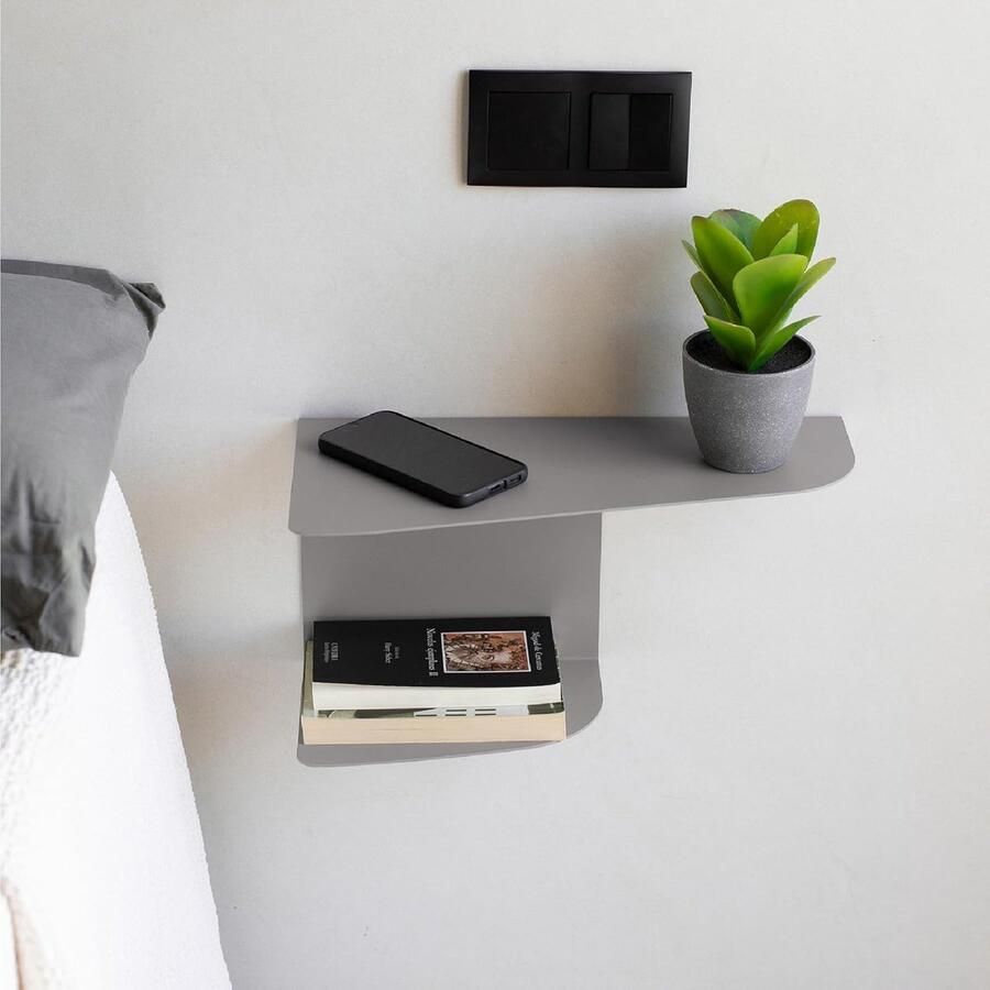 Trankielo Set van 2 Zwevende Nachtkastjes in Stijlvol Grijs Compact Design 40 x 20 cm Perfect voor Muurdecoratie