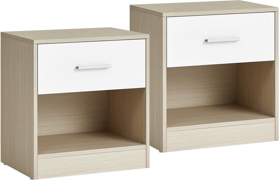 Rootz Living Rootz 2-delige set bijzettafels van spaanplaat nachtkastjes natuurlijk beige en klassiek wit lichtgewicht stevige constructie eenvoudige montage 28 cm x 39 cm x 41 cm