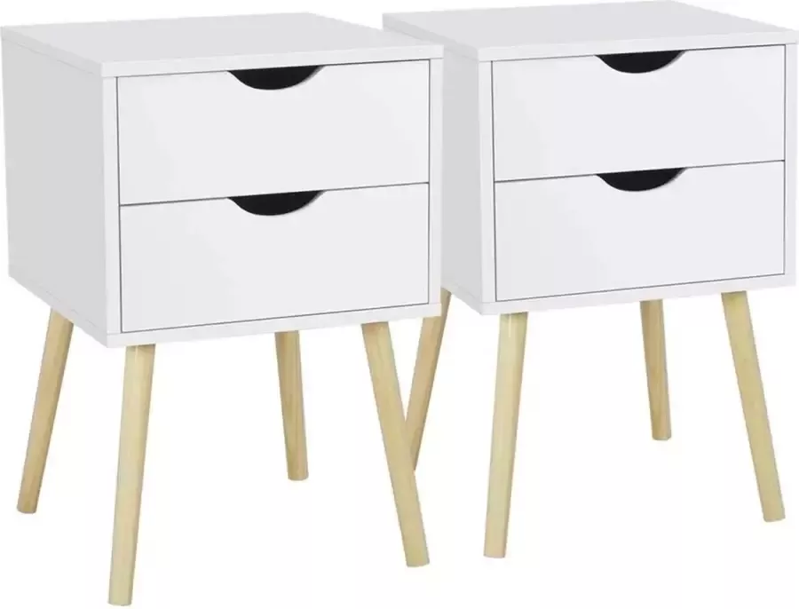 Nachtkastje set van 2 nachtkastjes met poten nachtconsole commode kast 2 laden bijzettafel salontafel hoogte 61 cm