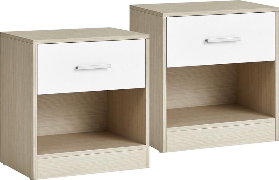 Woon Wereld Nachtkastje set van 2 naturel beige-naturel beige-klassiek wit
