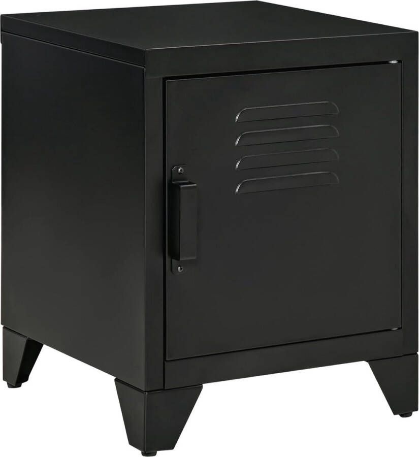 Nachtkastje slaapkamer bijzettafeltje met verstelbare plankdeur nachtkastje industrieel design metaal zwart 50 x 40 x 47 5 cm