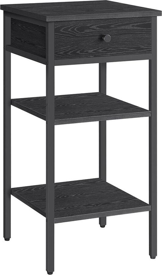Rootz Living Rootz Bijzettafel Nachtkastje Spaanplaat Staal 35cm x 35cm x 70cm Ebbenhout Zwart-Inktzwart 20kg Capaciteit