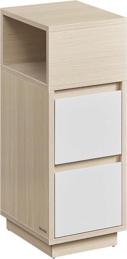 Nachtkastje smal bijzettafel met 2 laden open vak naar links of rechts flexibel monteerbaar voor slaapkamer woonkamer natuurbeige-wolkenwit