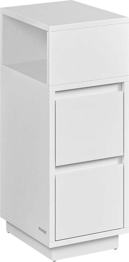 Nachtkastje smal bijzettafel met 2 laden open vak naar links of rechts flexibel monteerbaar voor slaapkamer woonkamer wolkenwit