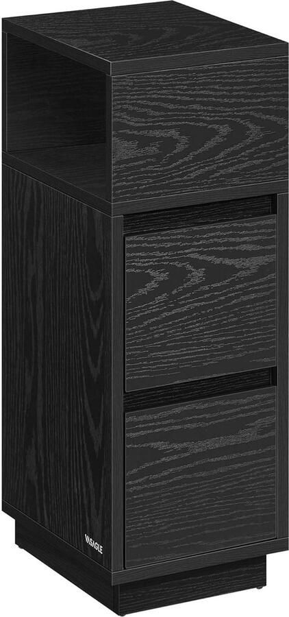 Nachtkastje smal bijzettafel met 2 laden open vak naar links of rechts flexibel te monteren voor slaapkamer woonkamer ebbenzwart