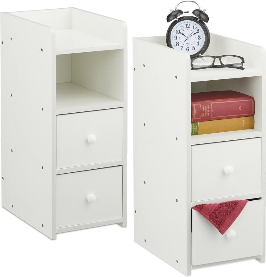 Nachtkastje smal set van 2 met 2 lades 55 x 22 5 x 34 cm wit