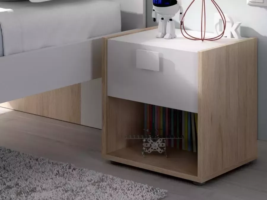 Vente-unique Nachtkastje 1 lade en 1 nis Naturel en wit SONIA L 42 cm x H 40 cm x D 33 cm - Foto 3
