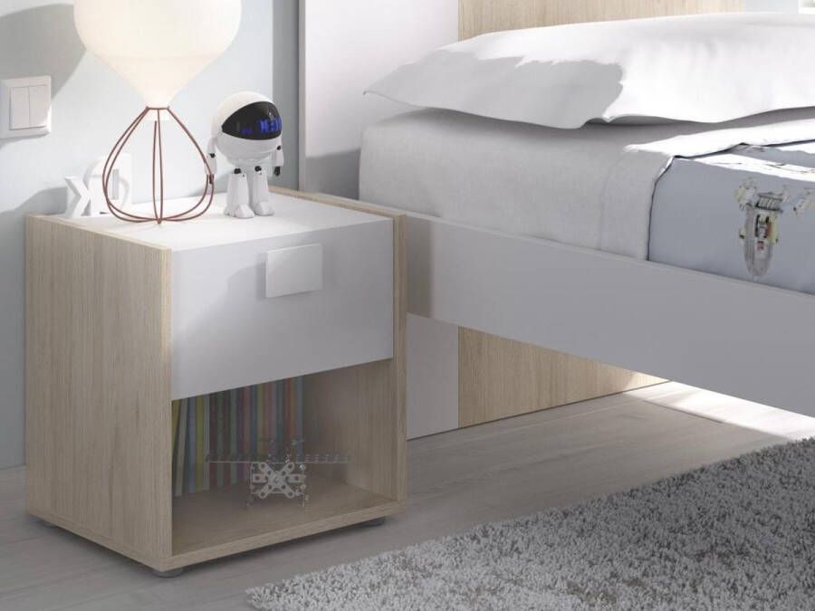 Vente-unique Nachtkastje 1 lade en 1 nis Naturel en wit SONIA L 42 cm x H 40 cm x D 33 cm - Foto 2