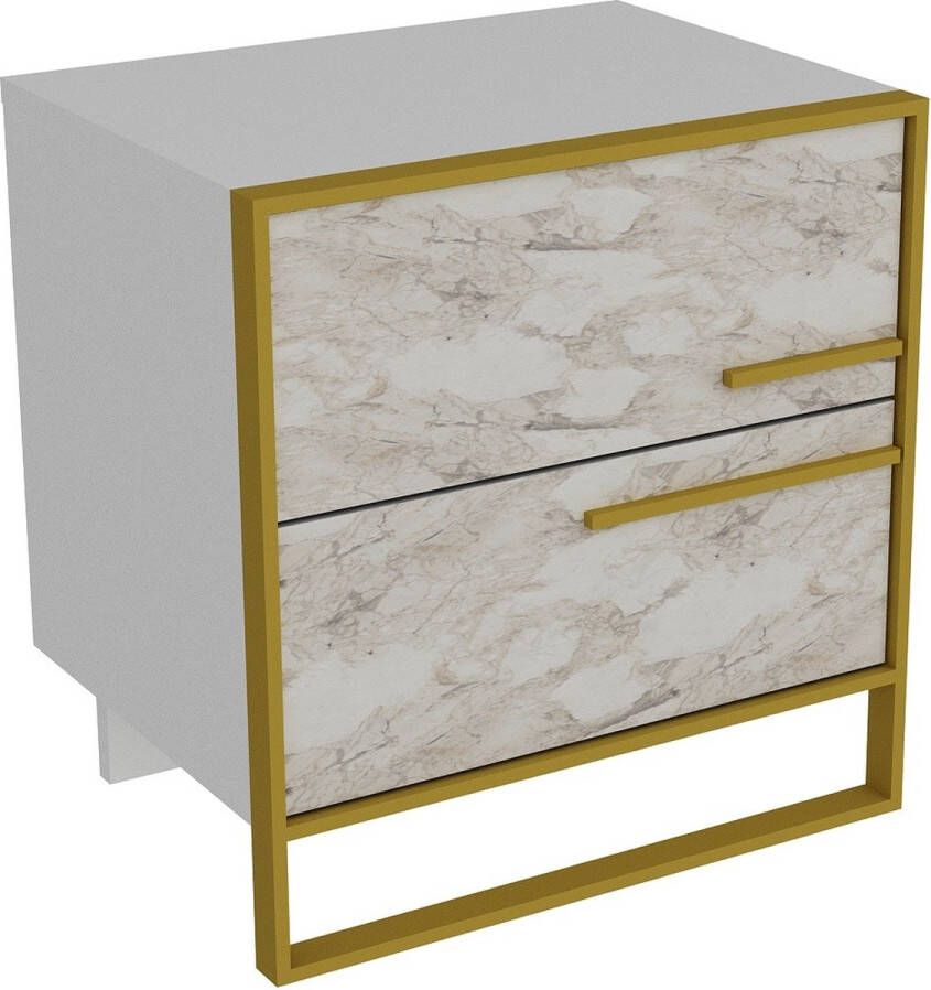 Nachtkastje Stijlvol Goud & Wit Ruimtebesparend 50x51 8x38 5cm Duurzaam Melamine