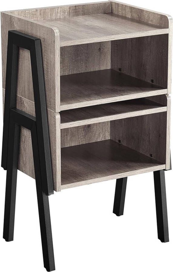 Nachtkastje Retro Nachtkastje stapelbaar nachtkastje bijzettafel met open vak stabiele metalen poten industrieel design grijs