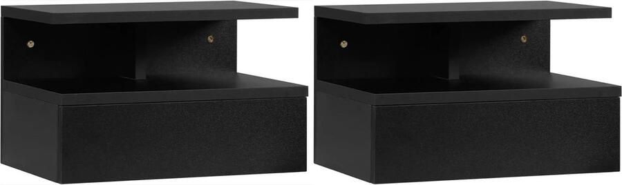 Nachtkastje Tafel Bed Pocket Bedtafel Bed Organizer Set van 2 1 Lade en Legplank Zwart