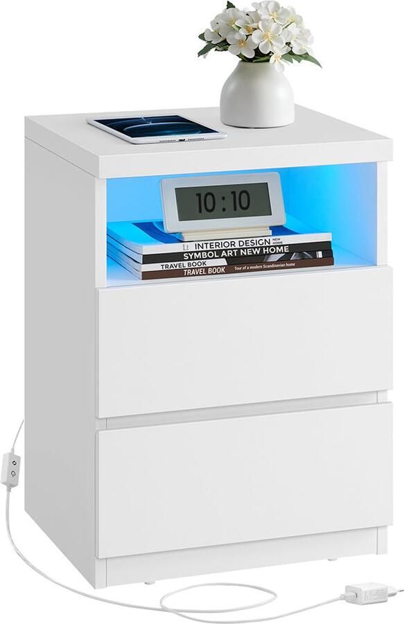 Nachtkastje tafel nachtkastje bedmeubels verstelbare LED -verlichting 35 cm x 40 cm x 55 cm wolken witte afwerking