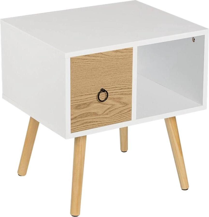 Nachtkastje Vintage Rustiek Salontafel Slaapkamer Meubel MDF Bijzettafel Metaal Industrieel Wit