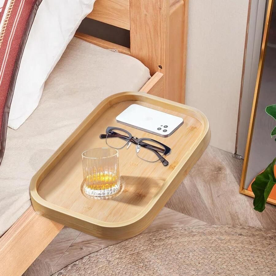 Nachtkastje voor bed en stapelbed hangend dienblad en lade slaapzaal organizer natuurlijke houtkleur