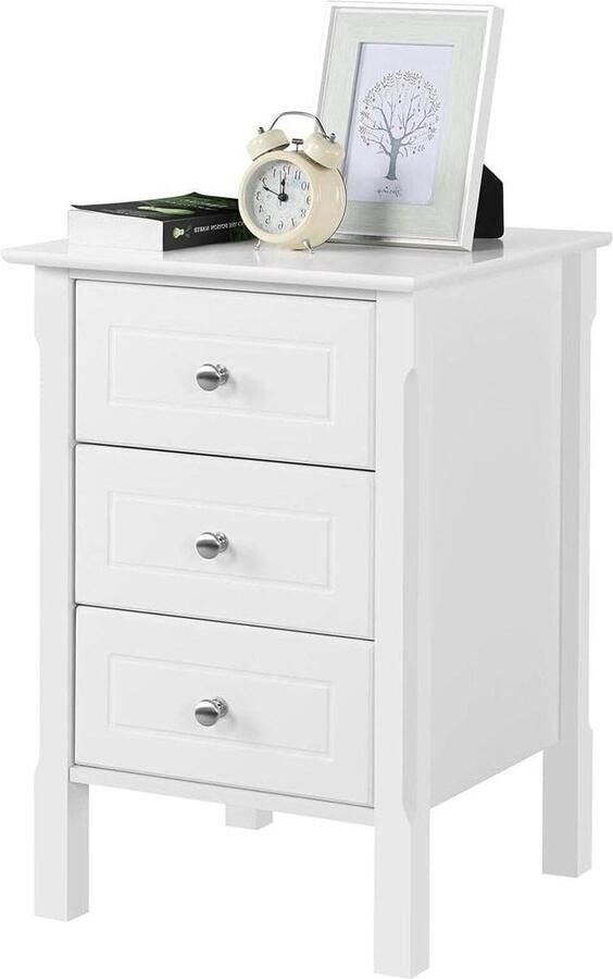 Nachtkastje voor boxspringbed bijzettafel sofafel met 3 laden 60 cm hoog wit
