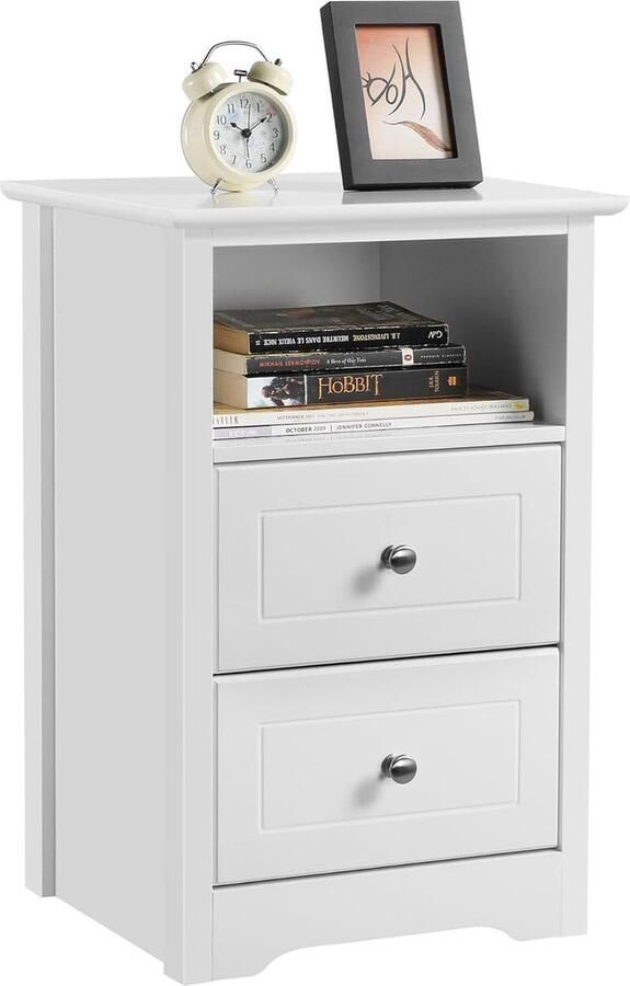Nachtkastje met 2 laden en 1 open plank Wit Voor Boxspringbedden
