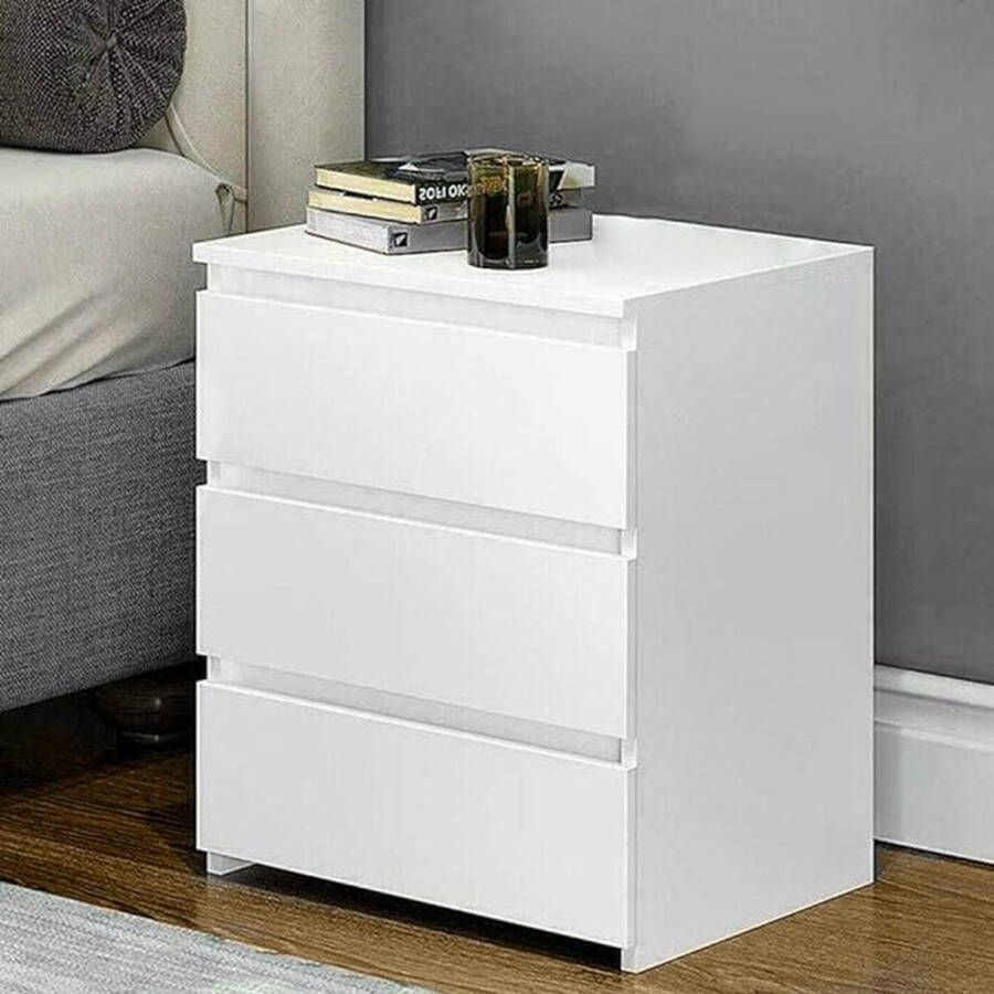 Nachtkastje voor slaapkamer commode met 3 laden modern design van hout MDF wit meubels huisdecoratie afmetingen: 55 x 45 x 38 cm