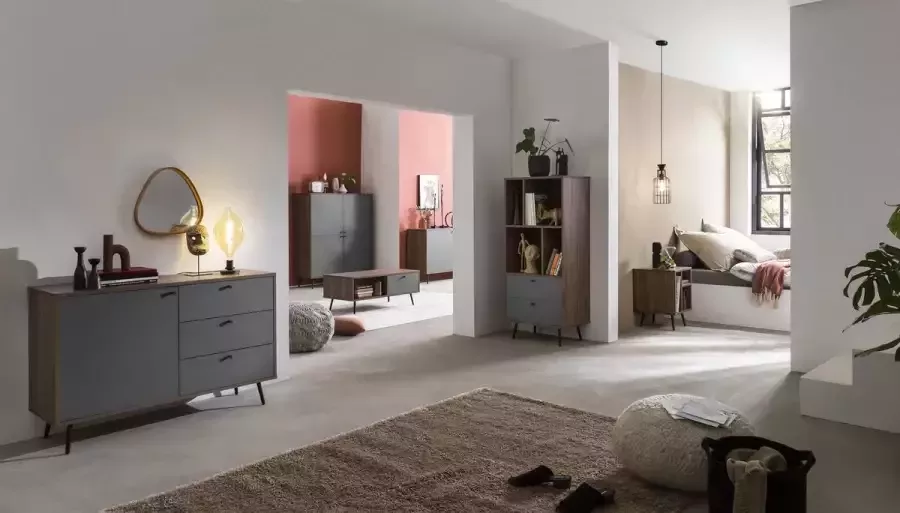 SalesFever Nachtkastje in moderne kleurencombinatie van walnoot en grijs - Foto 3