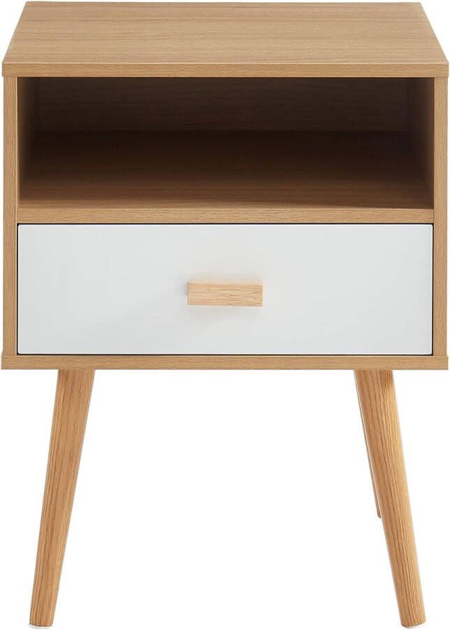 Nachtkastje wit en licht hout