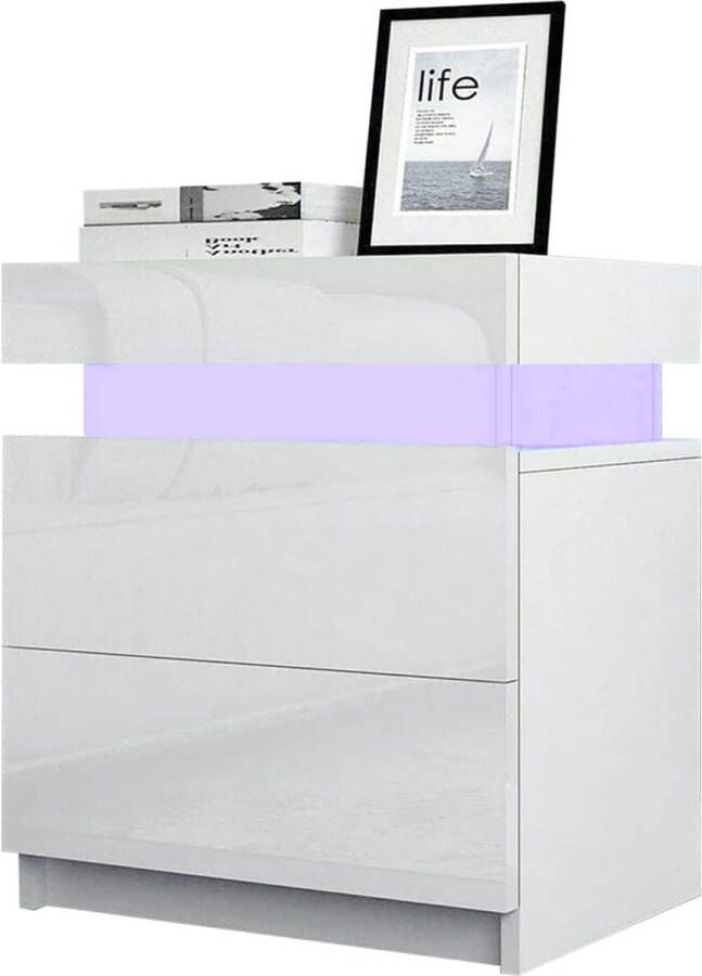 nachtkastje wit met led-verlichting 2 lades en hoogglans ladekast nachtkastje tafeltje voor slaapkamer woonkamer