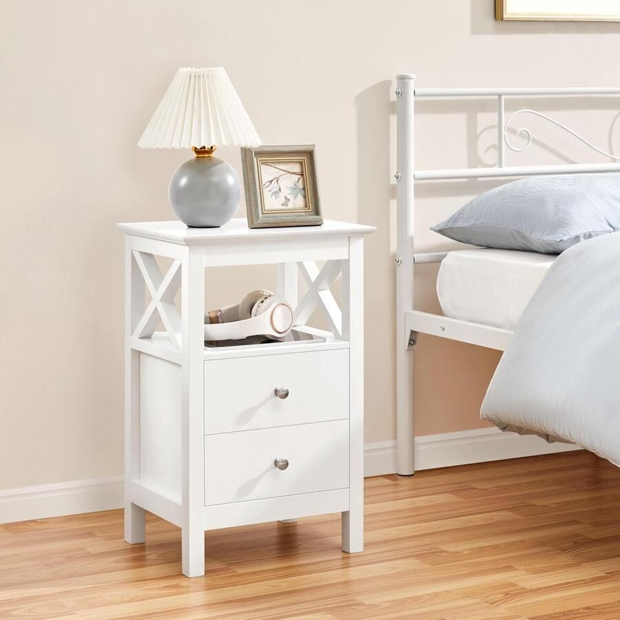 Nachtkastje wit nachtkastje met 2 laden modern nachtkastje voor boxspringbed bijzettafel opbergtafel voor slaapkamer en woonkamer 40 x 30 x 60 cm