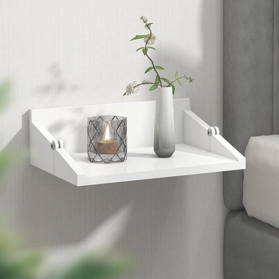 Nachtkastje Witte Plank Kleine Opklapbare Plank Stapelbed Plank Lade Nachtkastje voor Bed & Slaapkamer Mini Wandbord Drijvende Organisator Hangende Plank Bekerhouder Hout