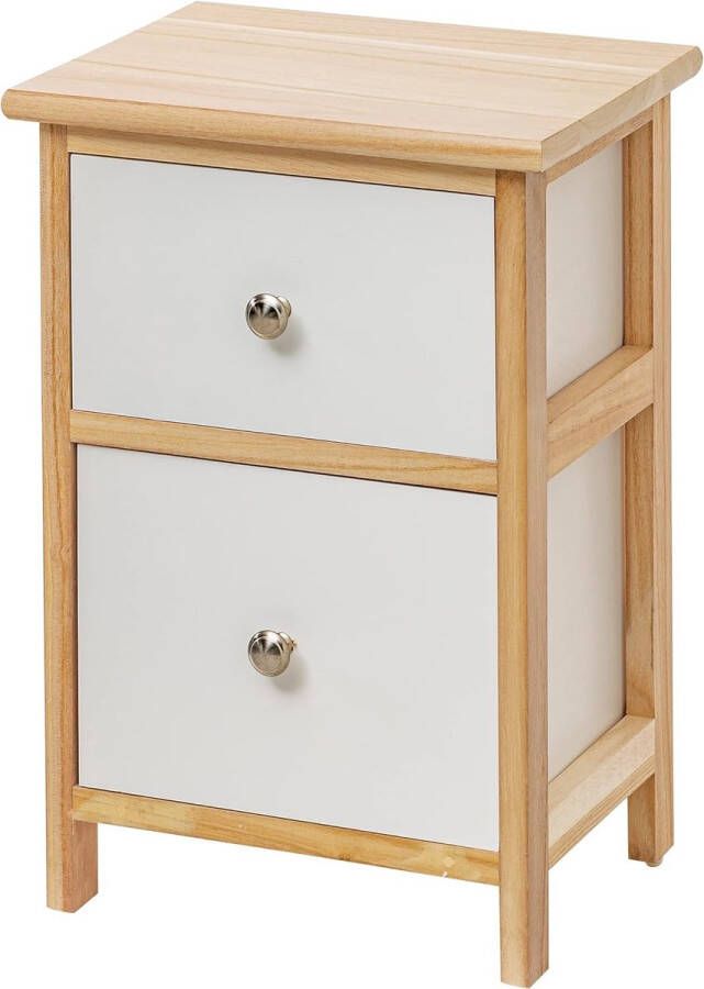 Nachtkastje woon- en slaapkamerkast multifunctionele kast gemaakt van natuurlijk hout met 2 witte laden afmetingen 30x24x43 cm