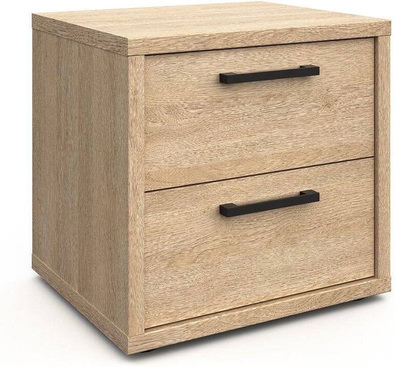 Nachtkastje Yumi Eiken Breedte 52 cm Hoogte 51 cm Diepte 44 cm Met lades Met planken Zonder deuren