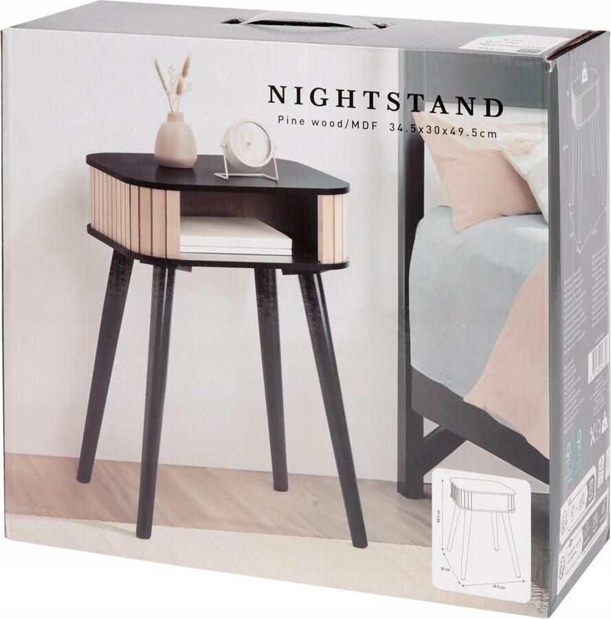 Nachtkastje Zwart Dennenhout 34.5x30x49.5 CM