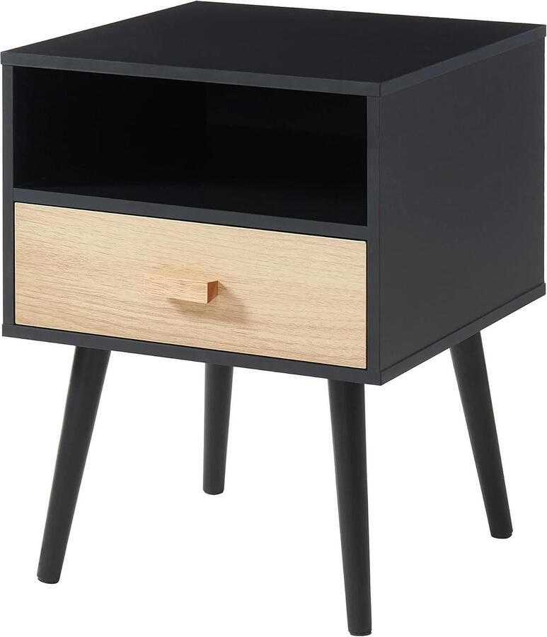 Nachtkastje zwart licht hout moderne stijl