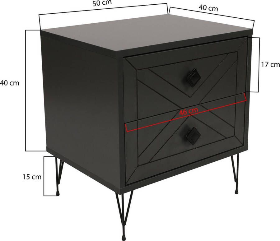 Perfecthomeshop Nachtkastje zwart Nachtkastje antraciet 50x55x40cm Retro