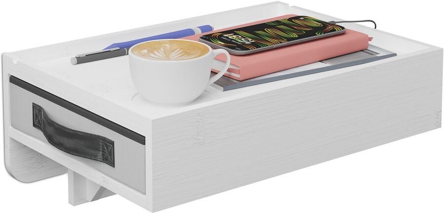 Nachtkastje zwevend met lade 37 x 26 5 cm bamboe hangend wit