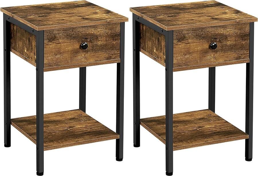 Nachtkastjes set van 2 bijzettafel nachtkastje industrieel design kleine salontafel met opbergruimte eenvoudige montage 40 x 40 x 61 cm