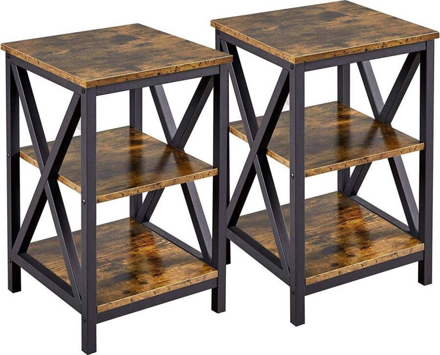 Nachtkastjes set van 2 bijzettafel nachtkastje opbergtafel nachtkastje met 3 planken vintage 61 cm hoog