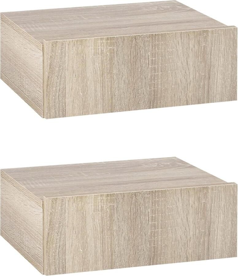 Nachtkastjes set van 2 met uittrekbare lade en dienblad in lichte eikenlook
