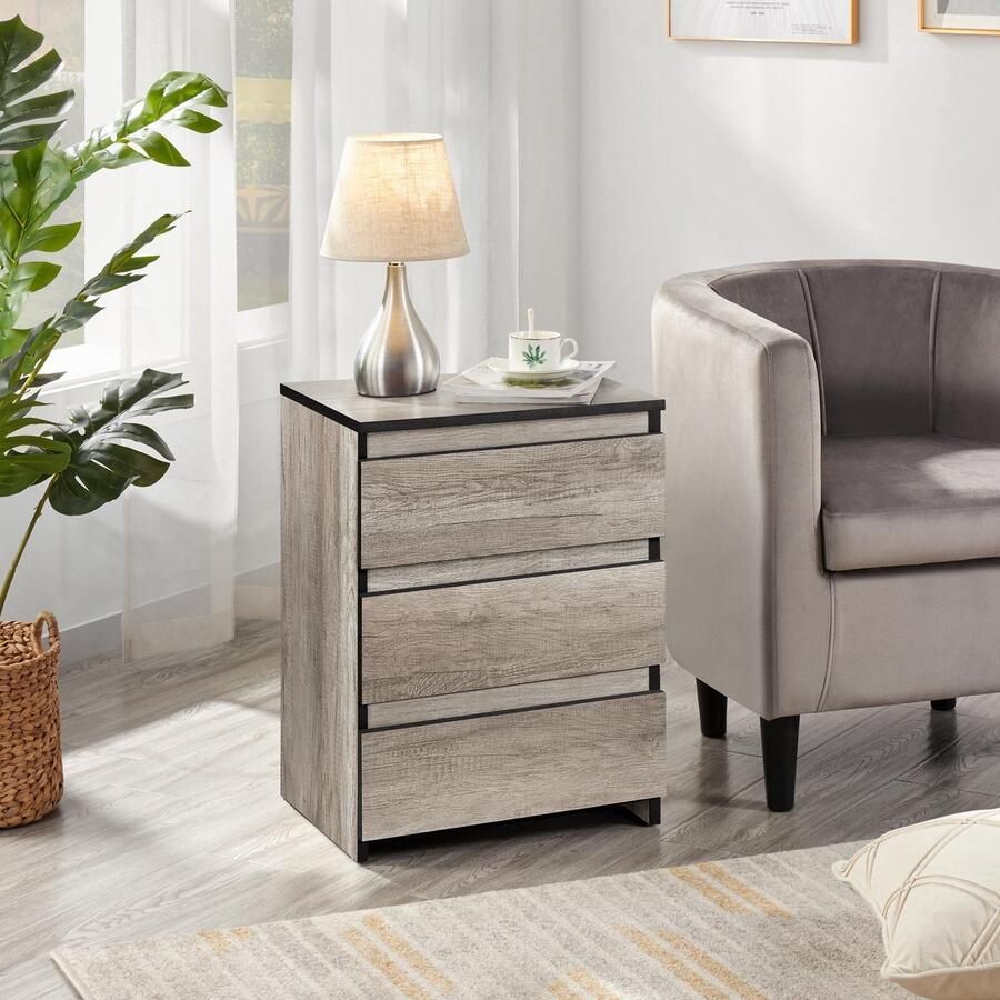 Nachtkastjes set van 2 nachtkastje met 3 laden nachtkastje van hout ladecommode grijs 45 x 35 x 60 5 cm