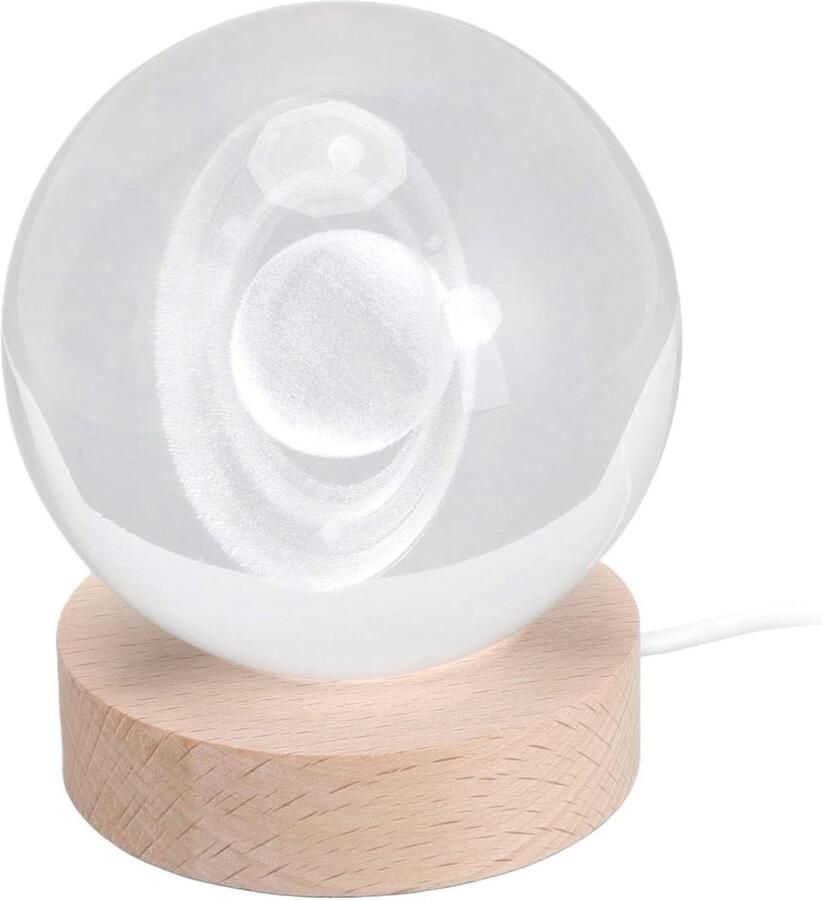 Nachtlamp 3D-kristallen bol 8 cm helder USB-interface maanlicht tafellamp (wit licht)