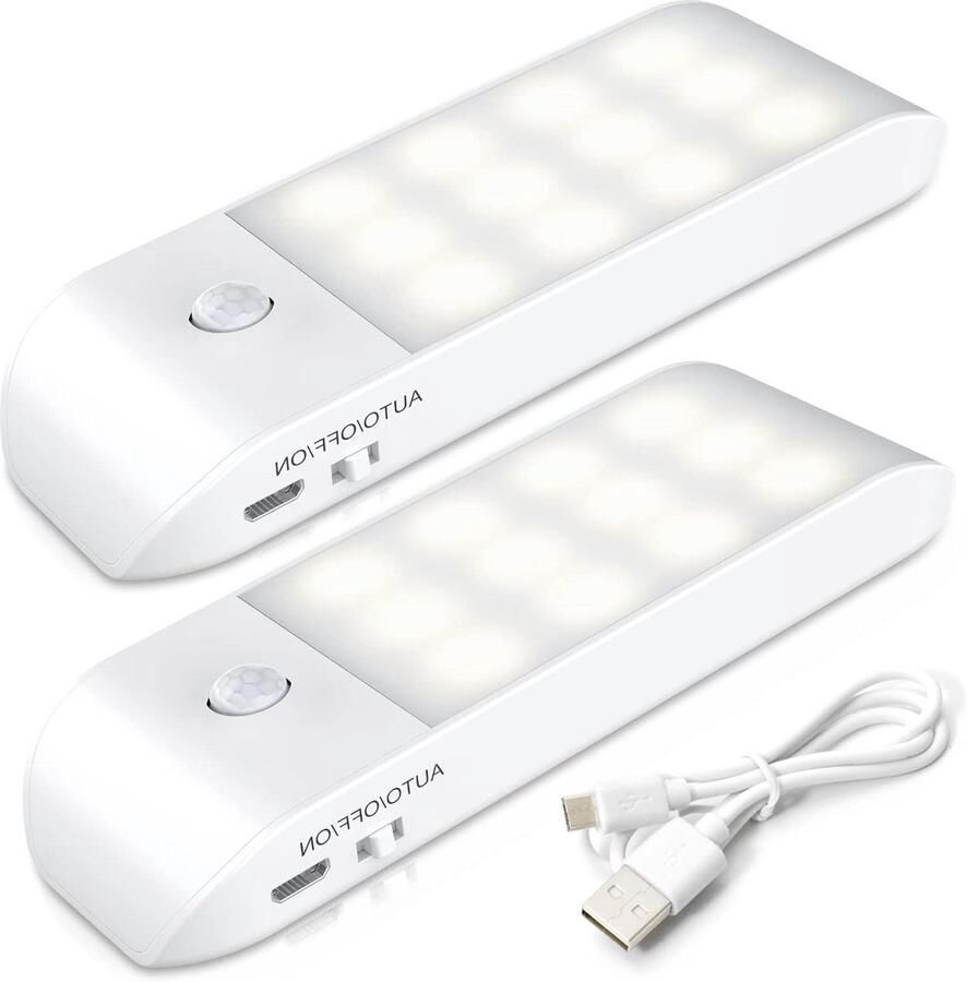 Nachtlampje met bewegingsmelder 3 modi 120 LED Lamp USB oplaadbaar met magnetische sticker warm licht voor garderobes slaapkamers Trappen Kabinet Keukens Gang