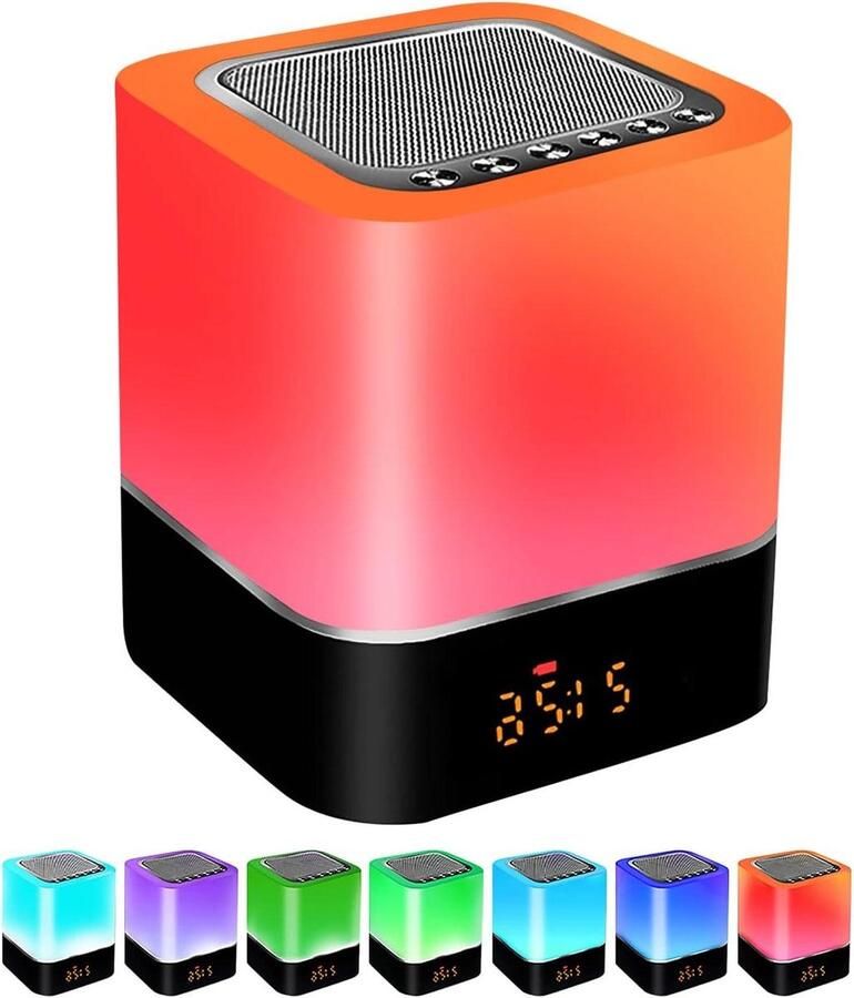 Nachtlampje met wekker Bluetooth-luidspreker en touch-sensor RGB Tafellamp met dimbare veelkleurige verlichting