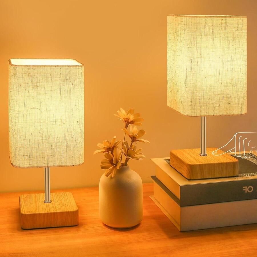 Nachtlicht Touch Dimbaar 3 Helderheidsniveaus Dimbare Tafellamp Linnen Lampenkap E14 Lamp Inbegrepen voor Woonkamer Slaapkamer Hal (2)
