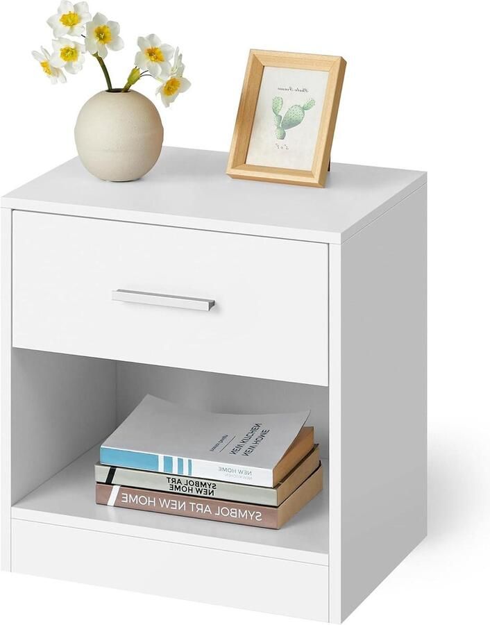 Nachttafel met lade en open vak voor slaapkamer woonkamer klassiek wit LET619T14 Beside shelf