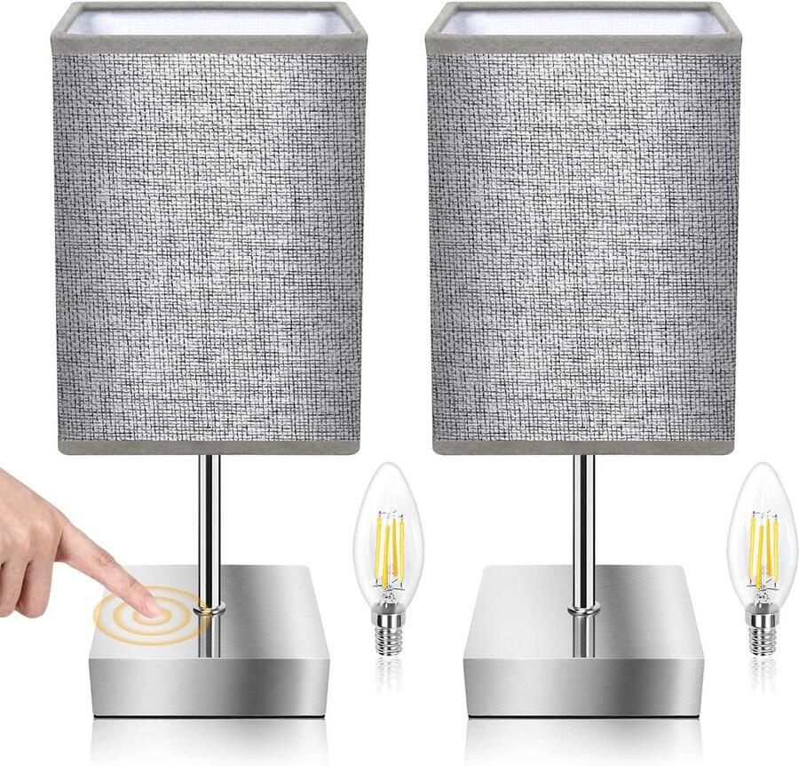 Nachttafellamp Touch Dimbaar met 3 helderheidsniveaus Linnen Lampenkap Inclusief E14 Lamp Voor Woonkamer Slaapkamer Hal