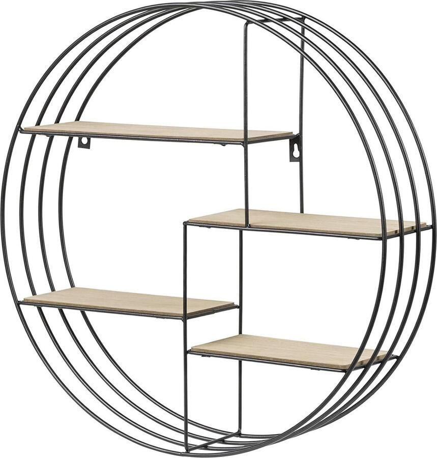 Nadine Rond Wandrek Wanddecoratie 4 Planken Zwart Metaal Ø: 10 x H: 45 cm