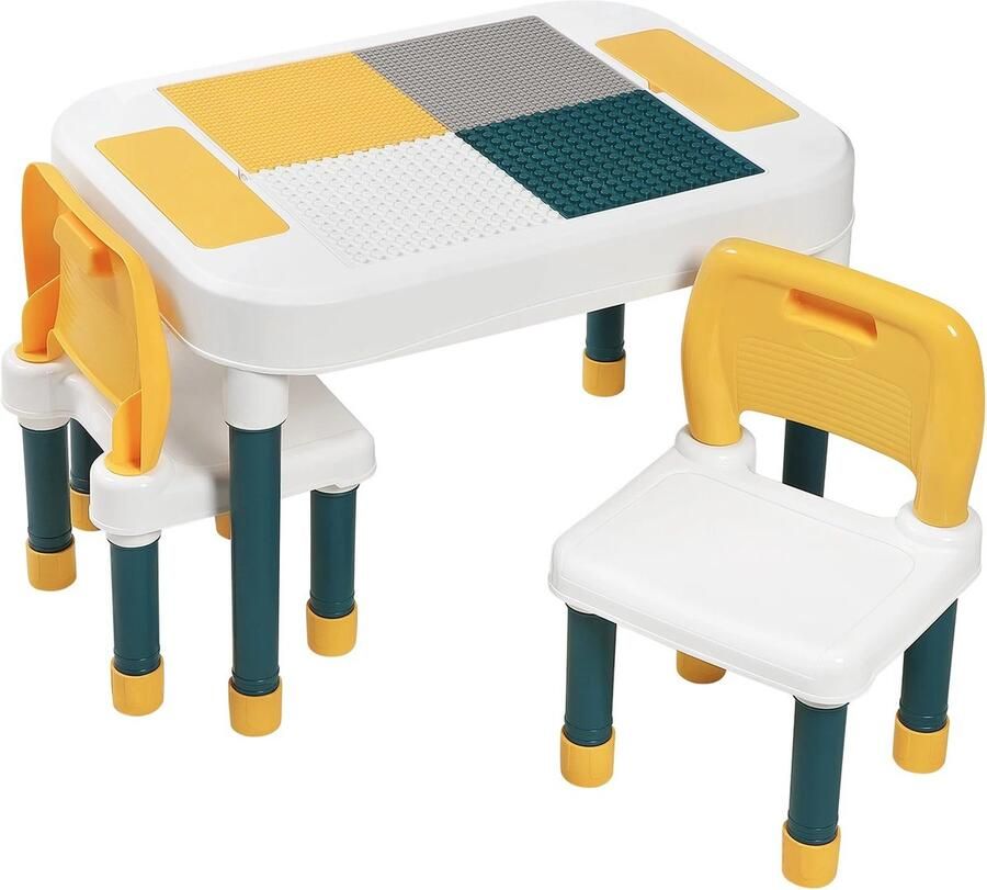 RapidGoods Kinder speeltafel Activiteiten tafel Kindertafel Speeltafel Kindertafel en stoeltjes Dubbelzijdig dienblad bouwsteen -Opbergvakken Multi activiteit Met 2 stoelen