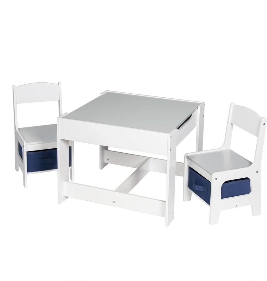 RapidGoods Kinder speeltafel Activiteiten tafel Kindertafel Speeltafel Kindertafel en stoeltjes Opbergvakken Tafelblad omkeerbaar en krijtbaar Met 2 stoelen
